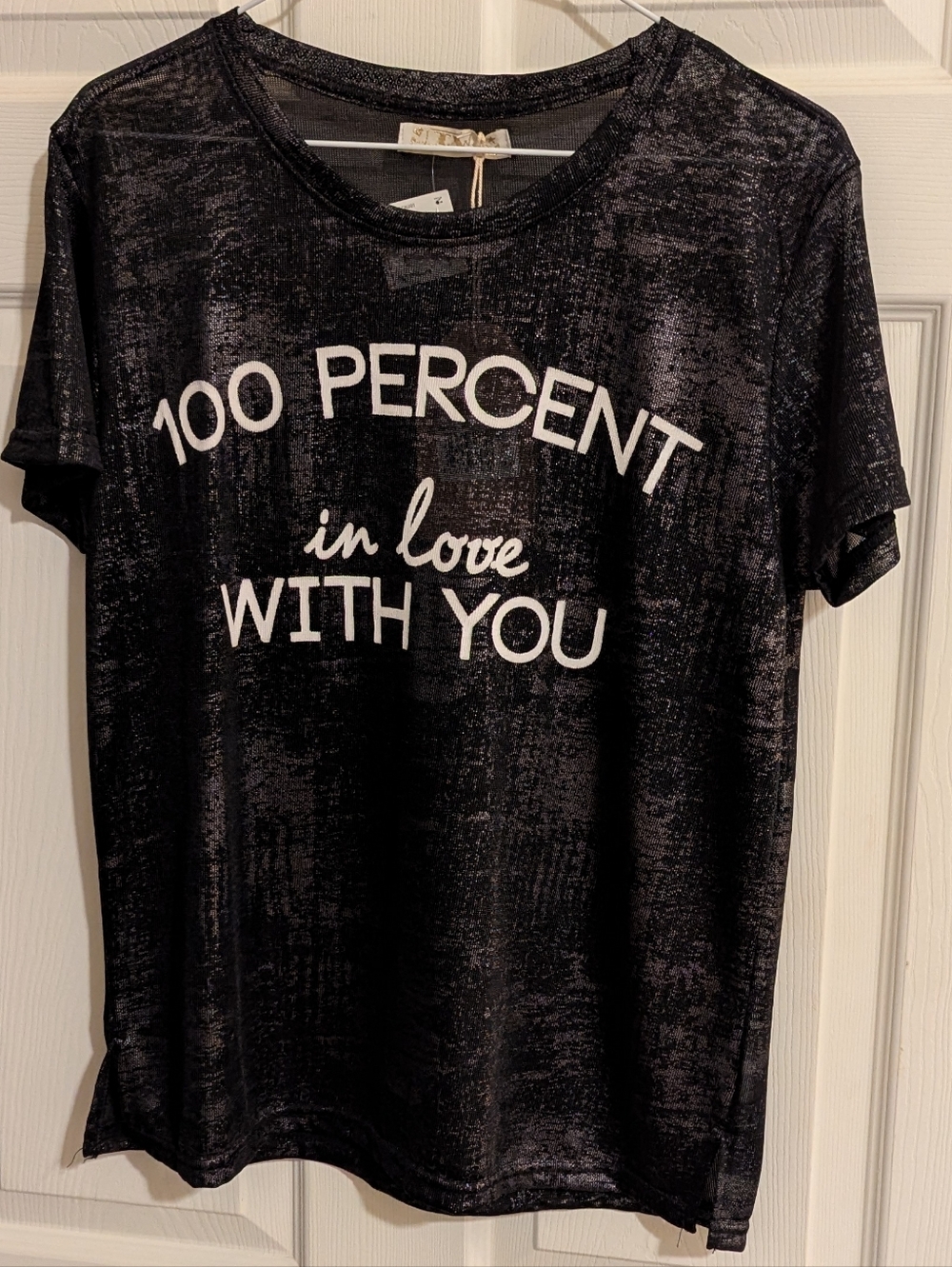 Black Graphic Short-Sleeve Tee - "100 Percent in Love With You"